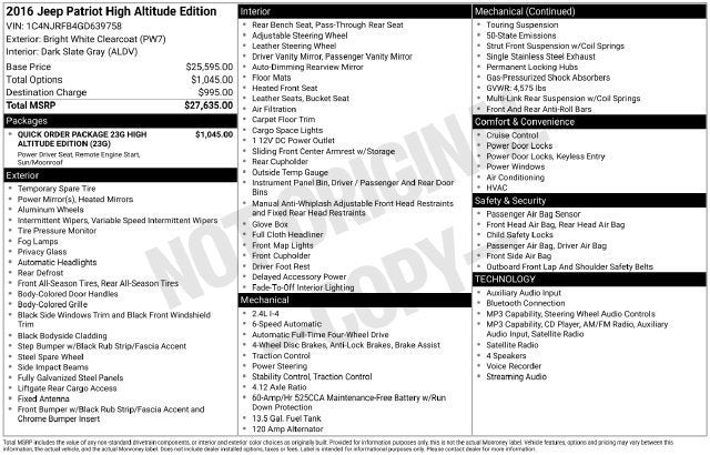 2016 Jeep Patriot High Altitude Edition