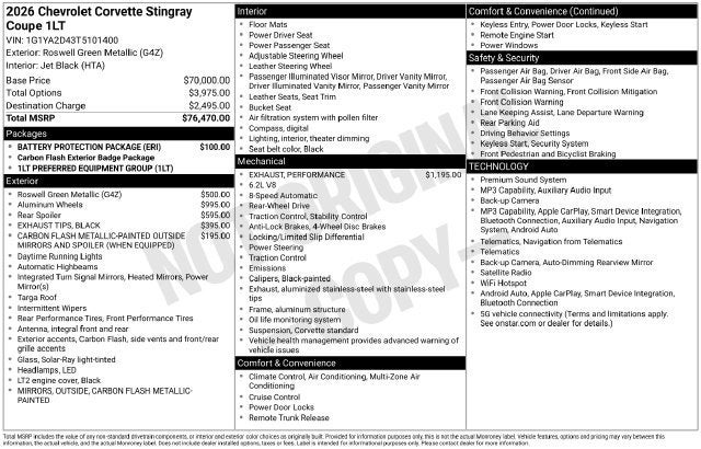 2026 Chevrolet Corvette Stingray 1LT