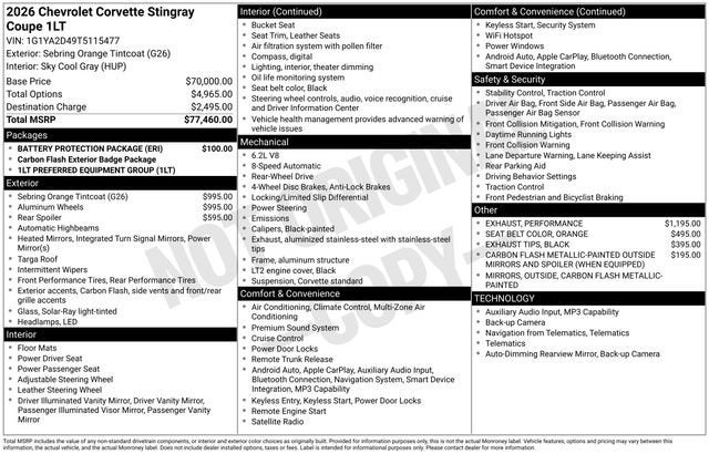 2026 Chevrolet Corvette Stingray 1LT