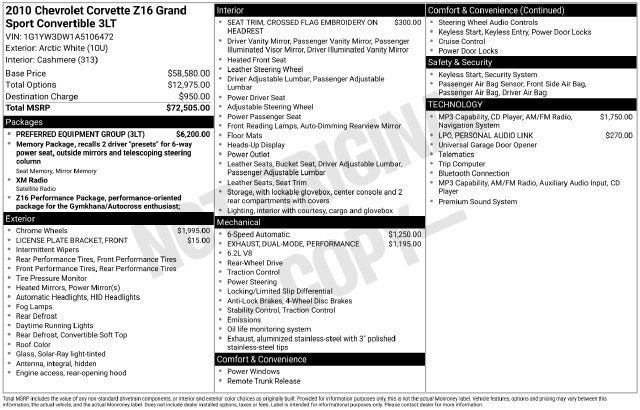 2010 Chevrolet Corvette Grand Sport Z16 Grand Sport w/3LT