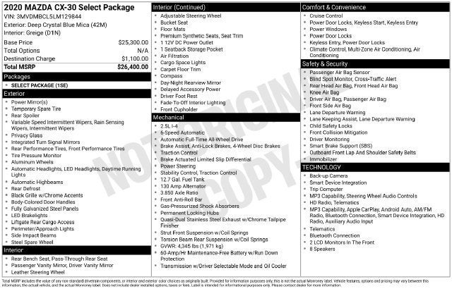 2020 Mazda Mazda CX-30 Select Package